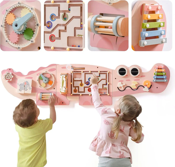 Robotime Robud tablero ocupado de madera juguete de aprendizaje Montessori centro de actividades montado en la pared con engranajes laberinto juguetes de madera regalos