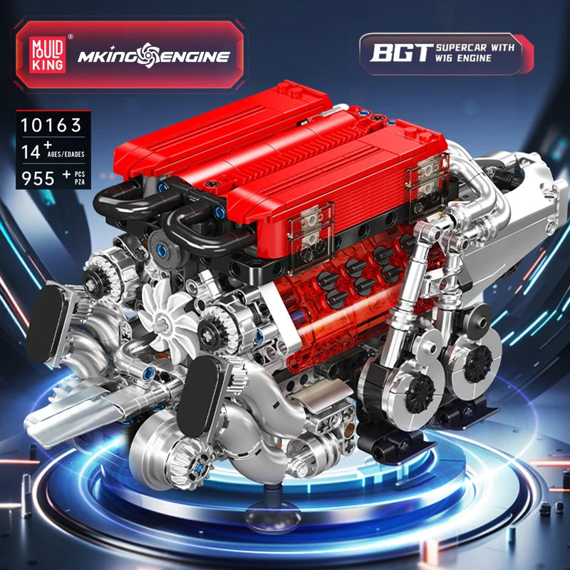 Mould King 10163 juguetes de motor técnico el supercoche BGT con motor rojo W16