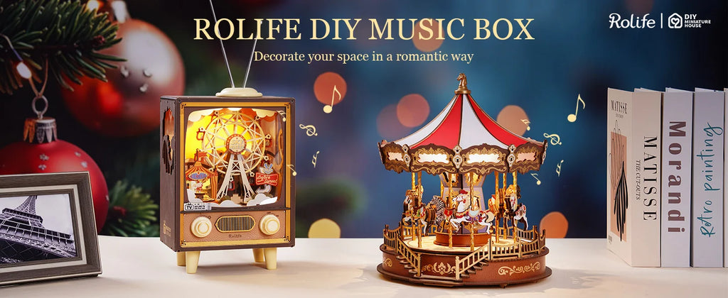 Robotime-carrusel de rompecabezas de madera 3D, caja de música con luces LED, modelo de engranaje, Kits de artesanía de construcción, regalos de navidad para adultos