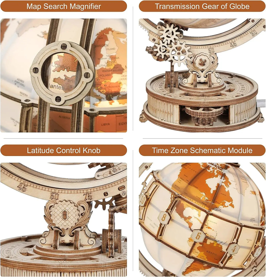 Robotime-rompecabezas de madera 3D Rokr, Kit de modelo de mundo luminoso con luz LED giratoria, Kit de construcción de madera, los mejores regalos para festivales