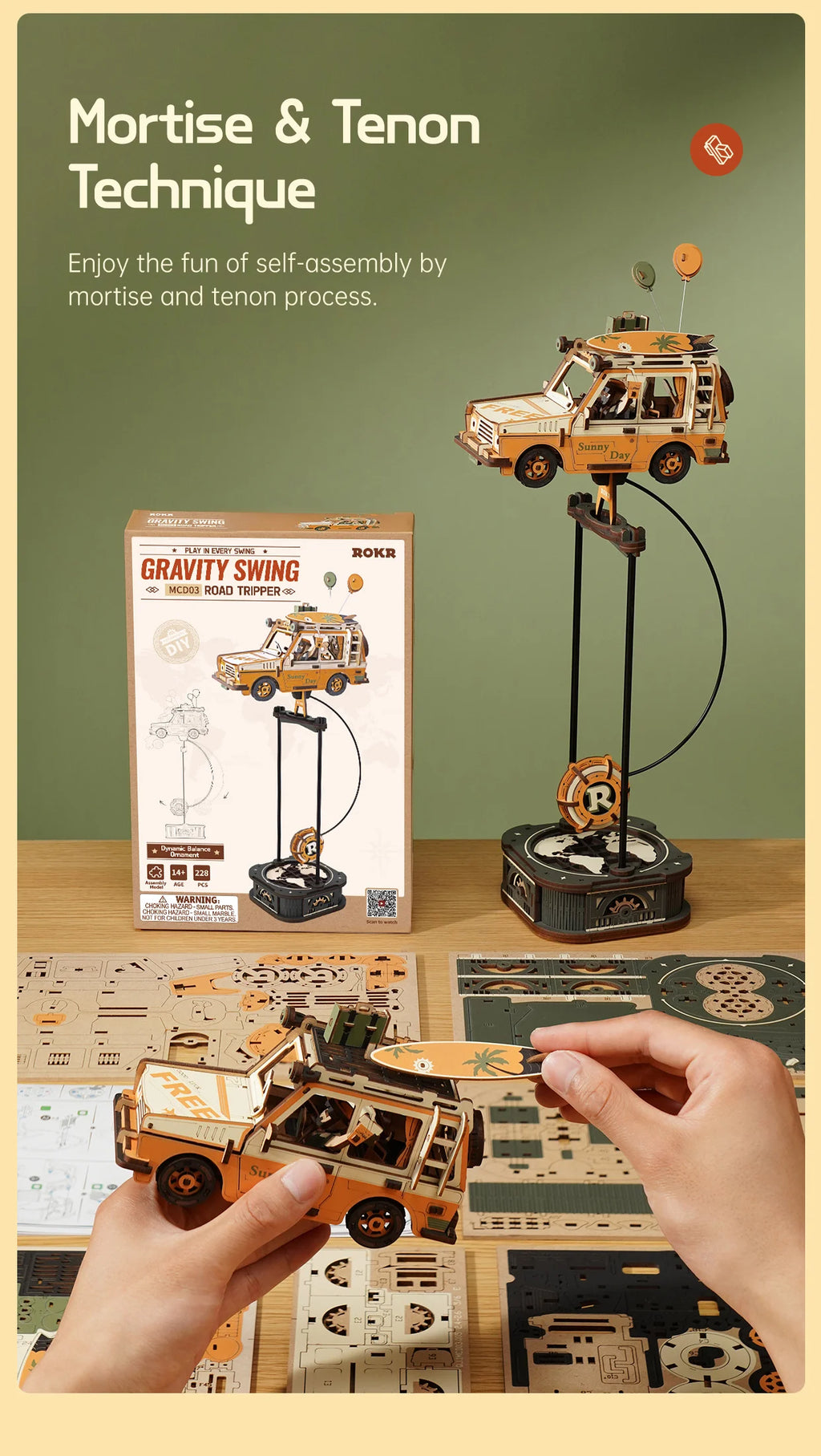 Kit de construcción de modelos Robotime Rokr Gravity Swing, kit de rompecabezas de madera 3D, kit de Papá Noel en trineo, kit de pescador oceánico, los mejores regalos para adultos.