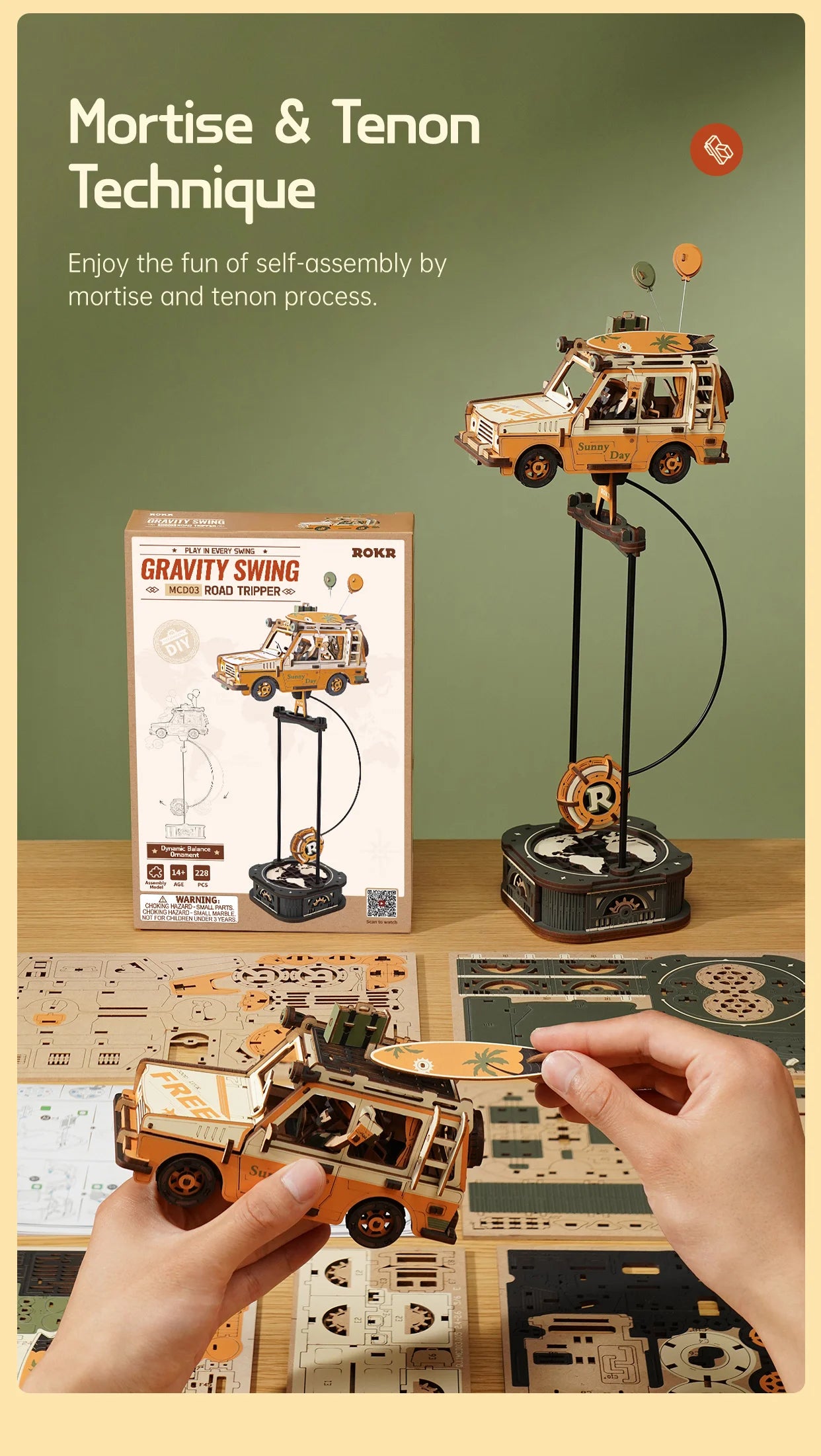 Kit de construcción de modelos Robotime Rokr Gravity Swing, kit de rompecabezas de madera 3D, kit de Papá Noel en trineo, kit de pescador oceánico, los mejores regalos para adultos.