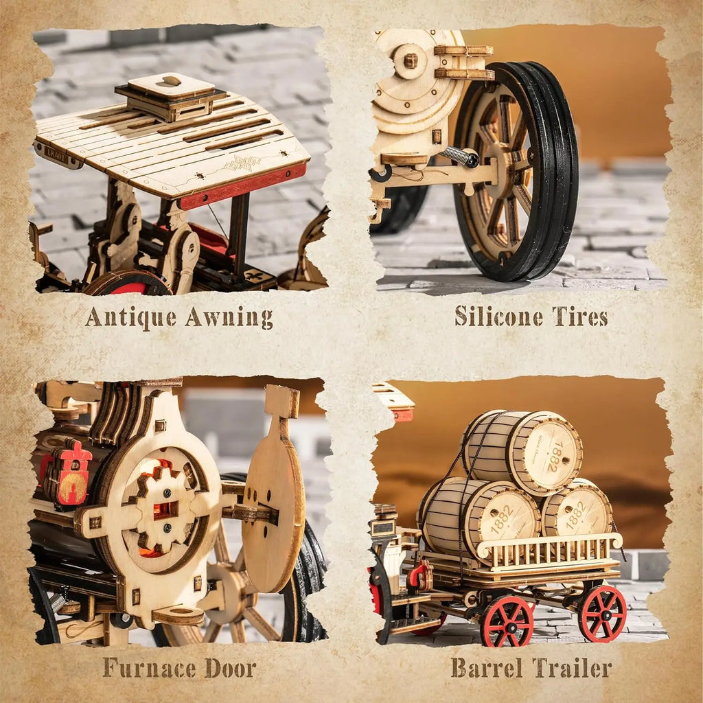 Robotime Rokr Kit de construcción de modelo de coche rompecabezas de madera 3D Kit de vapor 1:28 locomotora de vapor mecánica regalos impresionantes para adultos y adolescentes