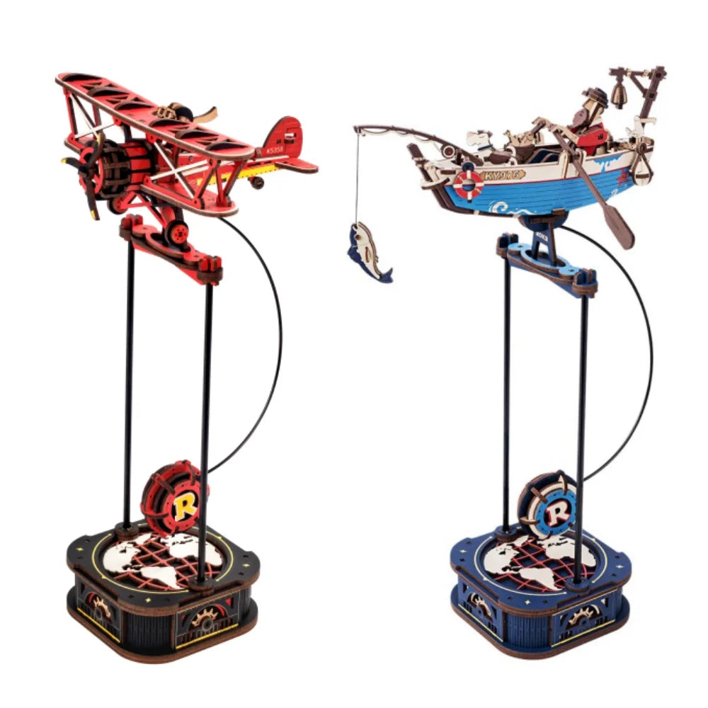 Robotime Rokr Kit de construcción de modelos de columpio por gravedad, kit de rompecabezas de madera 3D, kit de capitán del cielo, kit Ocean Fisher, los mejores regalos para adultos y adolescentes