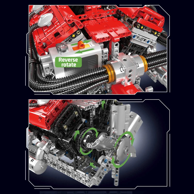 Mould King 10169 conjunto de bloques de construcción de motor motorizado V12, juego de ladrillos de coche de carreras