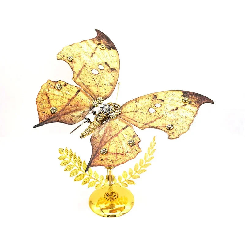 Kit de modelo de rompecabezas de Metal 3D con mariposa y hoja muerta Steampunk
