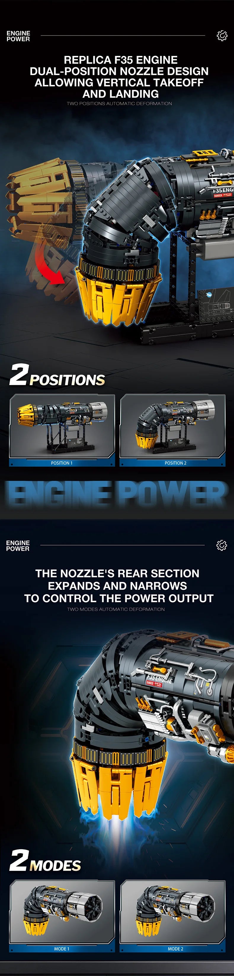 Bloques de Construcción de Motor Turbofan de 1812 Piezas, Modelo de Motor de Avión de Despegue y Aterrizaje Vertical