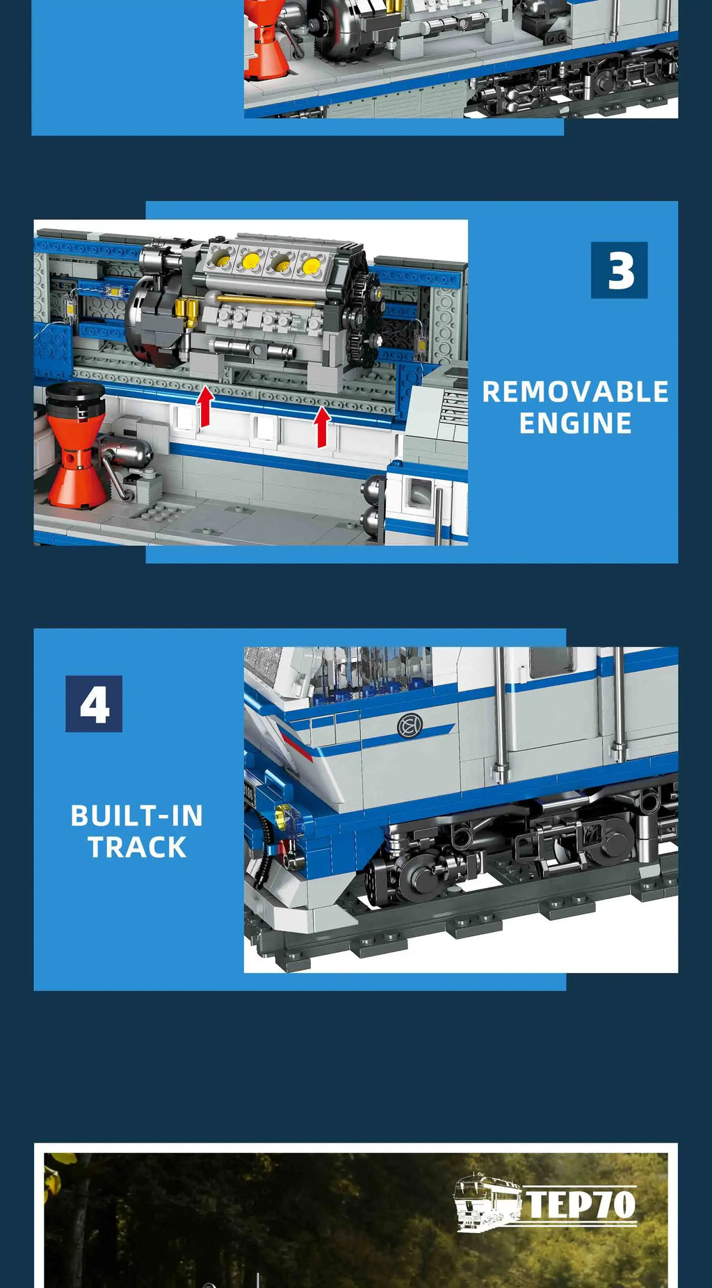 Jiestar JJ9259 Locomotora Diésel TEP70 Tren Ferroviario con Luz, Kit de Construcción de Modelos