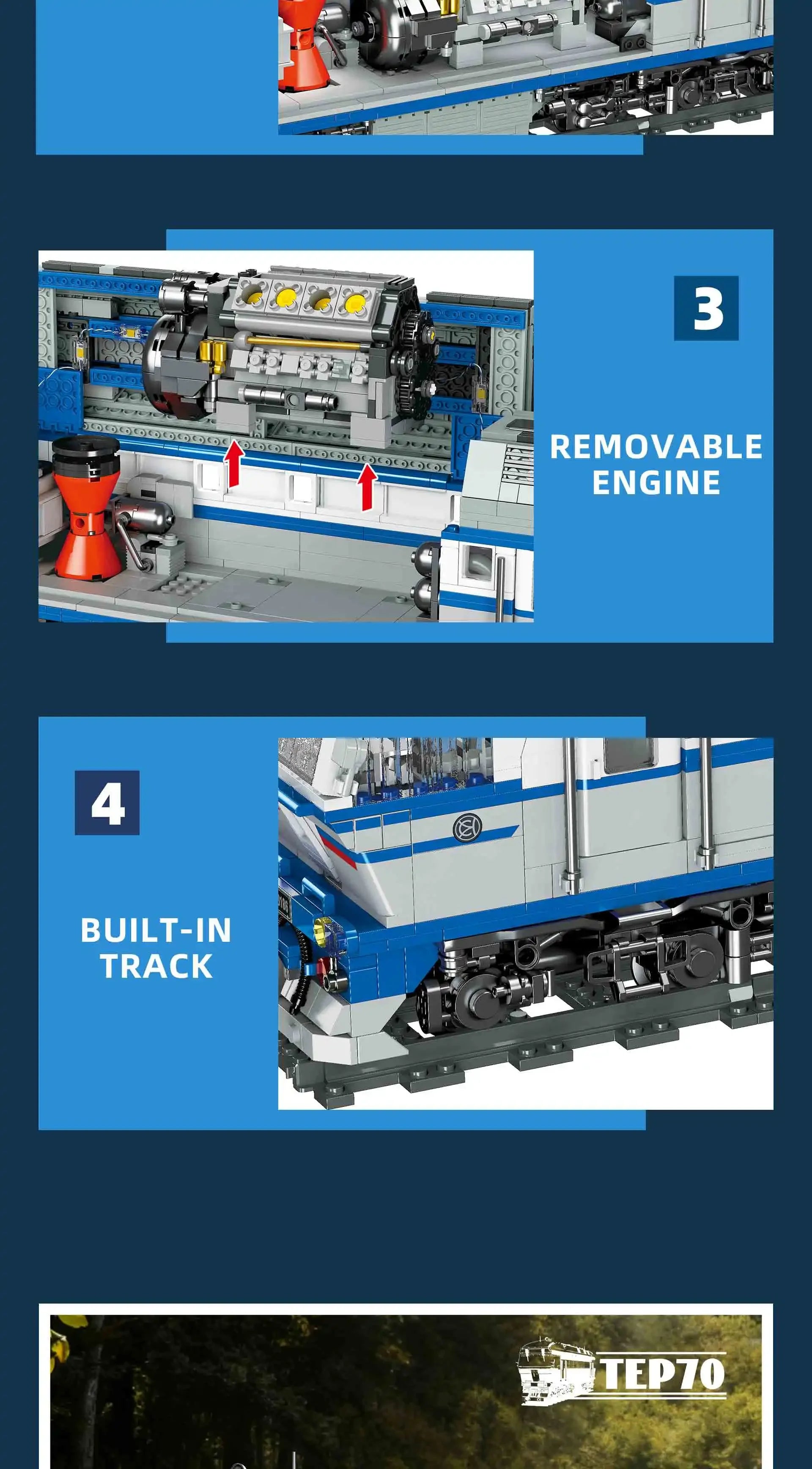 Jiestar JJ9259 Locomotora Diésel TEP70 Tren Ferroviario con Luz, Kit de Construcción de Modelos