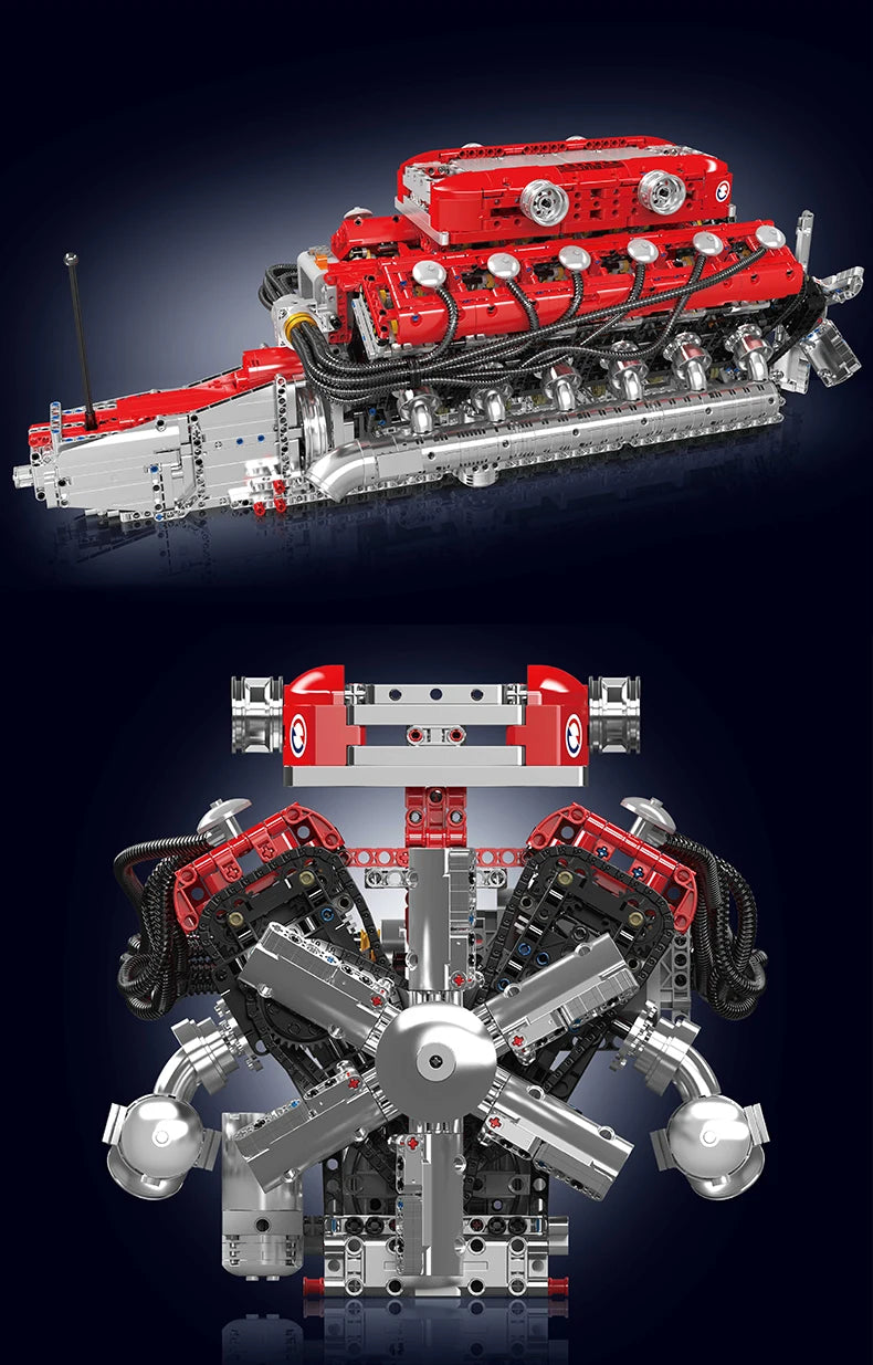 Mould King 10169 conjunto de bloques de construcción de motor motorizado V12, juego de ladrillos de coche de carreras
