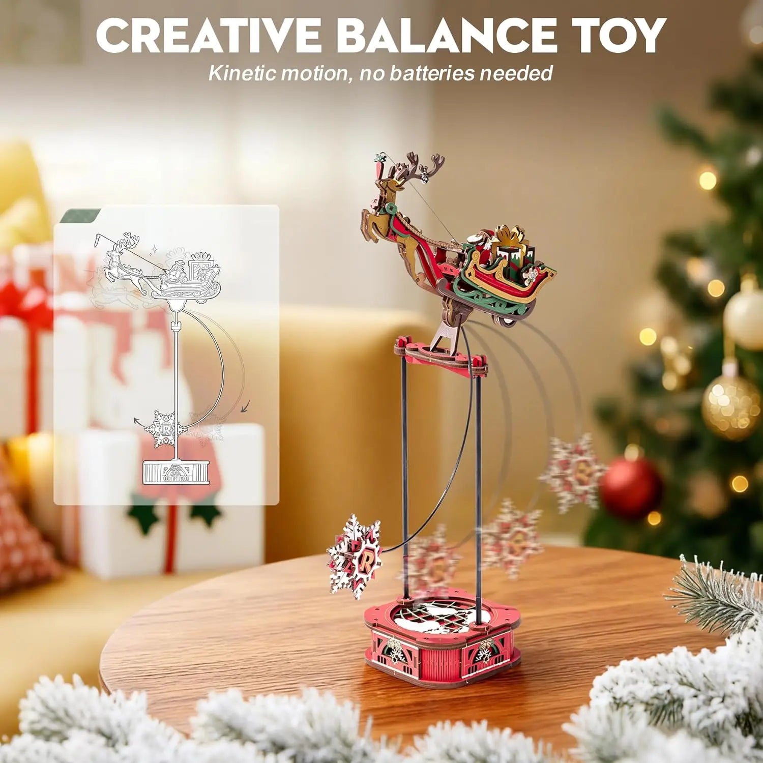 Kit de construcción de modelos Robotime Rokr Gravity Swing, kit de rompecabezas de madera 3D, kit de Papá Noel en trineo, kit de pescador oceánico, los mejores regalos para adultos.