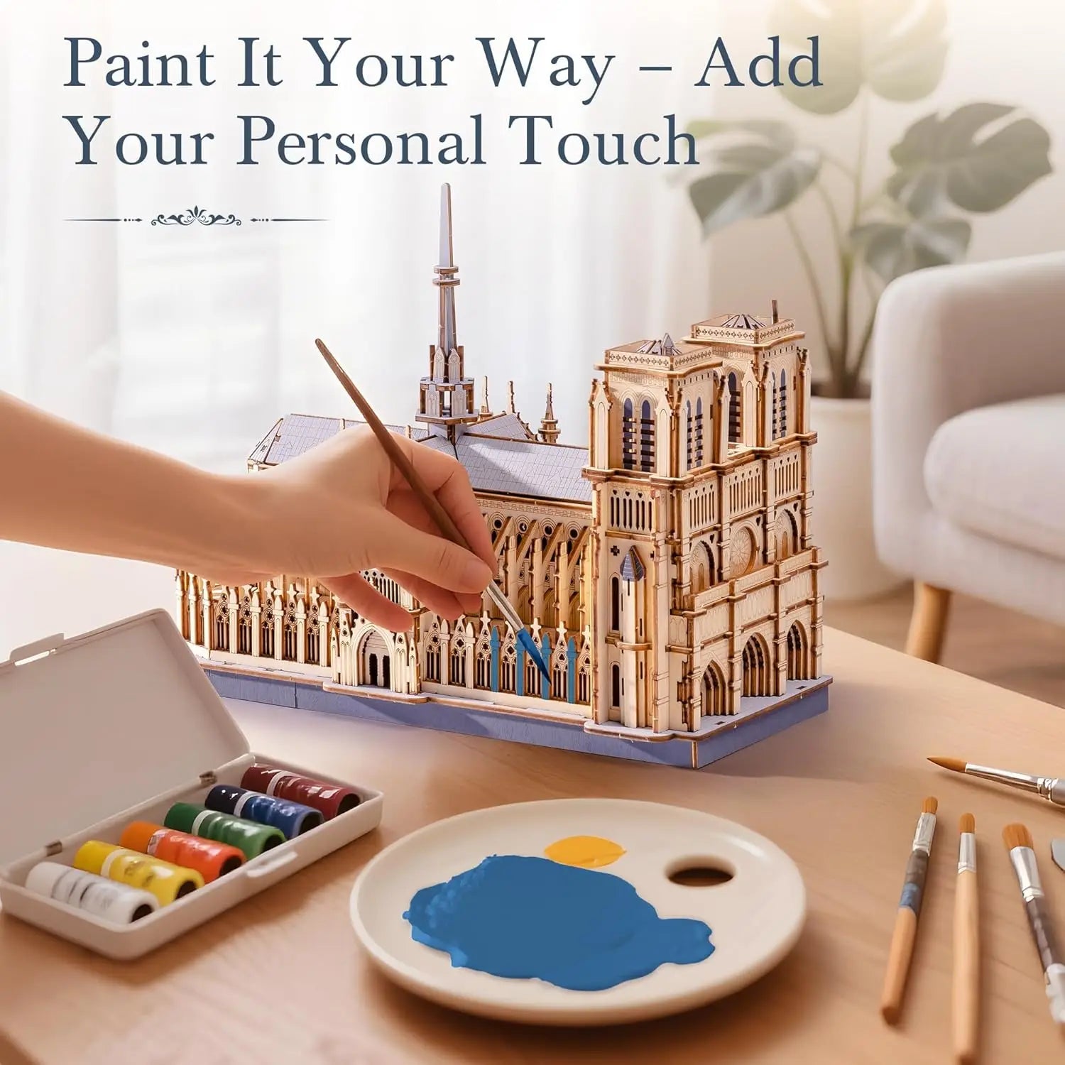 Robotime Rokr rompecabezas 3D catedral de París Kit de modelo de madera para adultos para construir juguetes DIY construcción kits de manualidades regalo Ideal