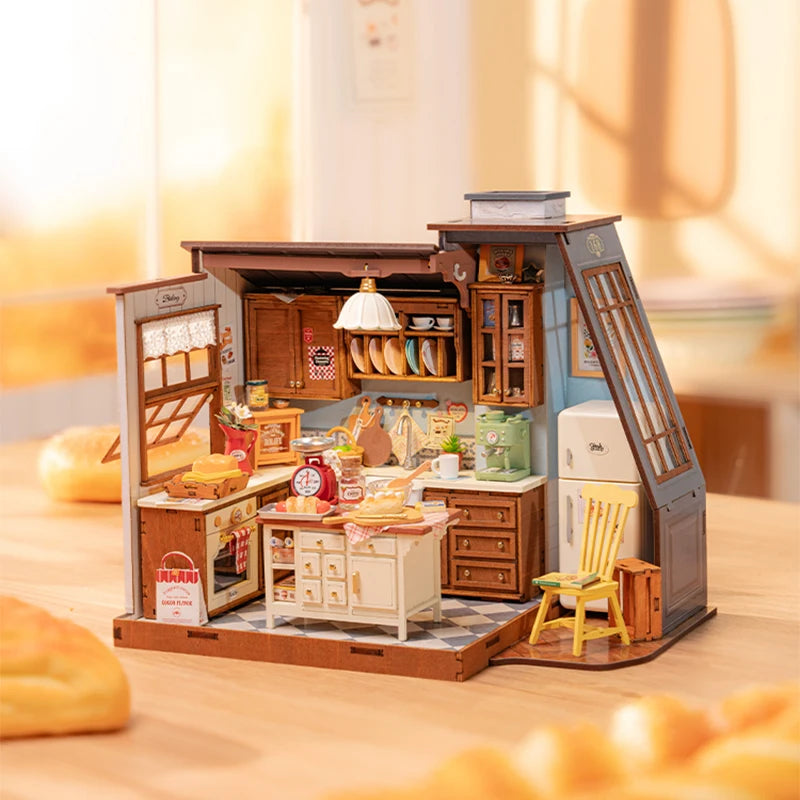 Robotime Rolife, cocina para hornear, Kit de casa de muñecas en miniatura DIY, manualidades, pasatiempos, regalo increíble para mujeres y niños DG172