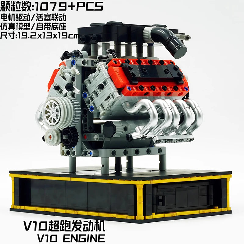 JIESTAR 33002 MOC, Decoración de escritorio personalizada, modelo de motor de superdeportivo V10, bloques de construcción