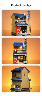 Bloques de construcción con caja de embalaje juguete de ladrillos para armar Casa de la tienda de té japonesa de ciudad con LED