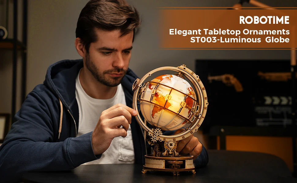 Robotime-rompecabezas de madera 3D Rokr, Kit de modelo de mundo luminoso con luz LED giratoria, Kit de construcción de madera, los mejores regalos para festivales