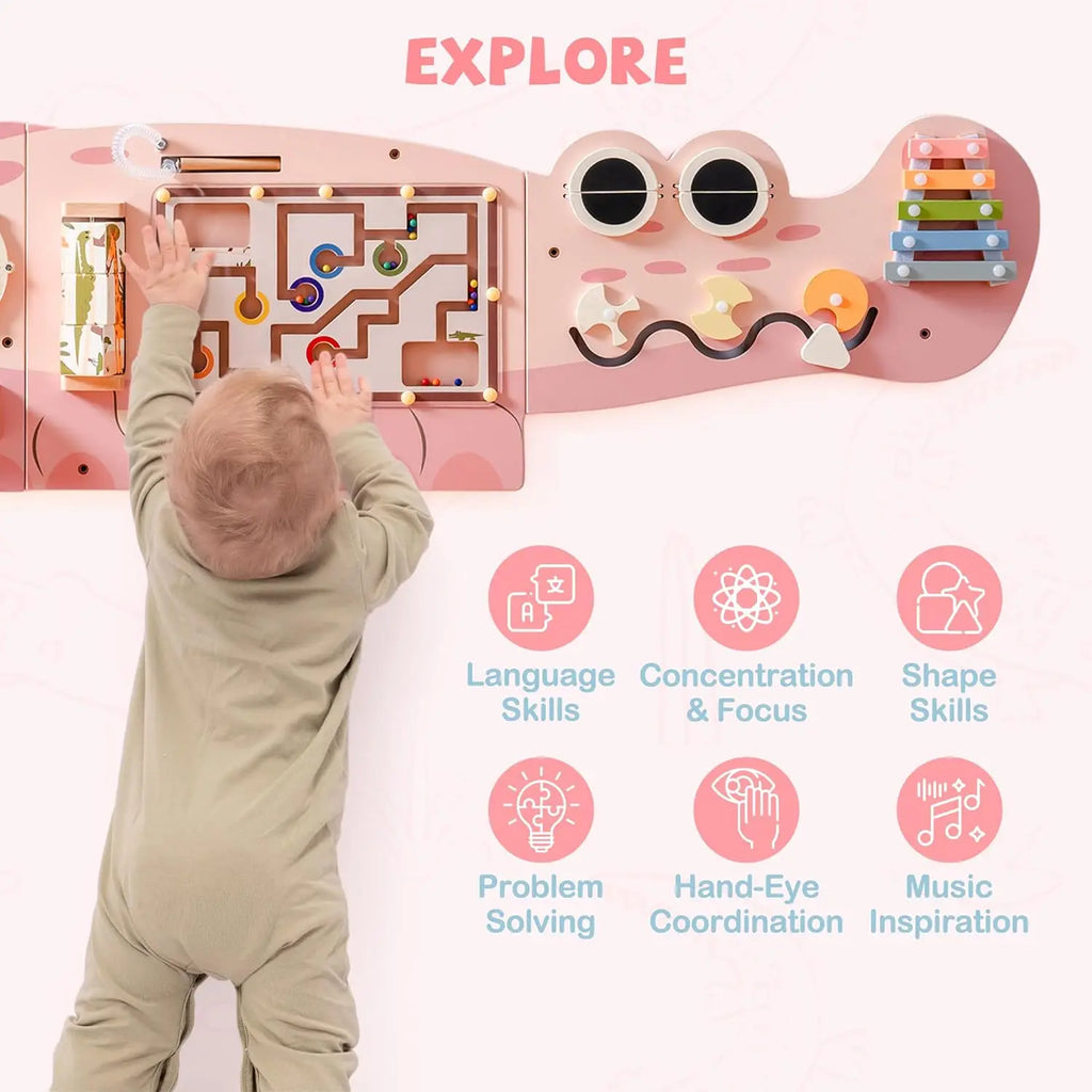 Robotime Robud tablero ocupado de madera juguete de aprendizaje Montessori centro de actividades montado en la pared con engranajes laberinto juguetes de madera regalos