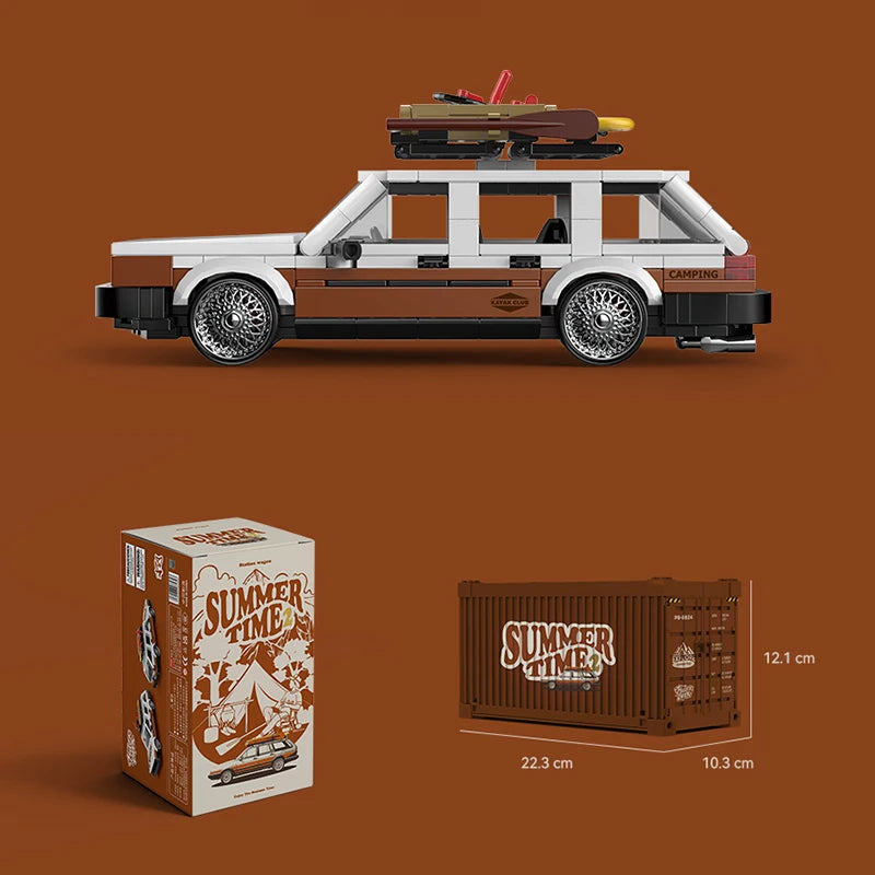 Bloques de construcción MOC Retro para camper, 457 Uds., con caja de exhibición de carro