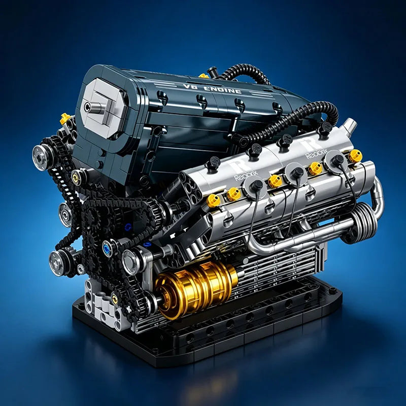 Set de Bloques de Construcción de Motor V6 con Soporte, Adorno Coleccionable para Escritorio