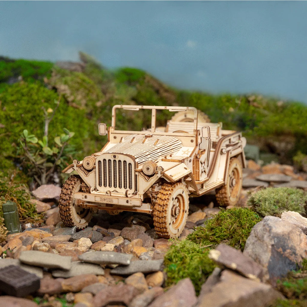 Robotime Rokr coche clásico 3D rompecabezas de madera tren ejército Jeep camión pesado coche Vintage escala 1:15 Kits de construcción de modelos para niños