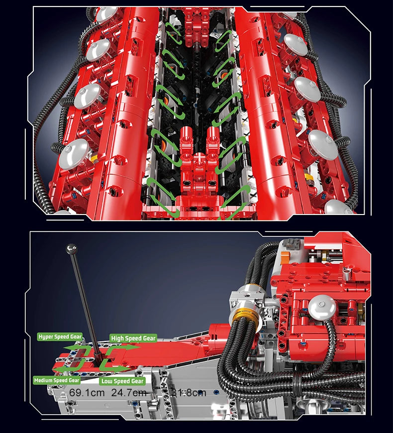 Mould King 10169 conjunto de bloques de construcción de motor motorizado V12, juego de ladrillos de coche de carreras