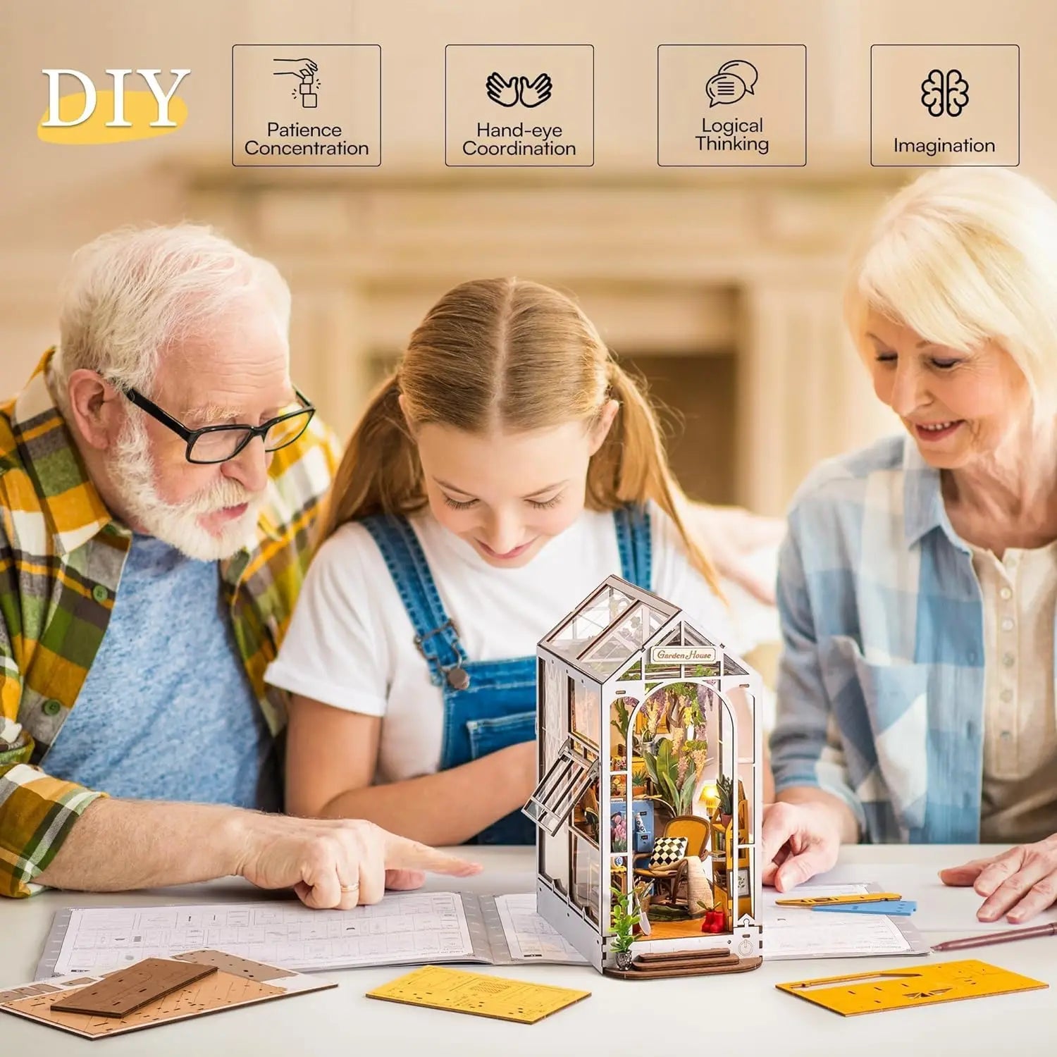 Kit de Modelo de Casa de Muñecas DIY Rolife Gardenhouse Book Nook con Luz LED, Rompecabezas de Madera para Decoración de Estanterías - TGB06