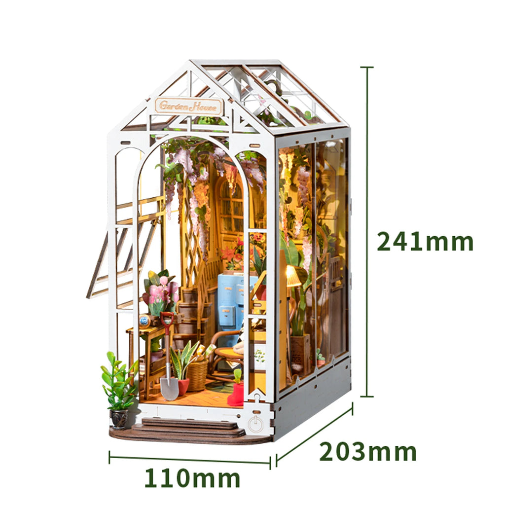 Kit de Modelo de Casa de Muñecas DIY Rolife Gardenhouse Book Nook con Luz LED, Rompecabezas de Madera para Decoración de Estanterías - TGB06
