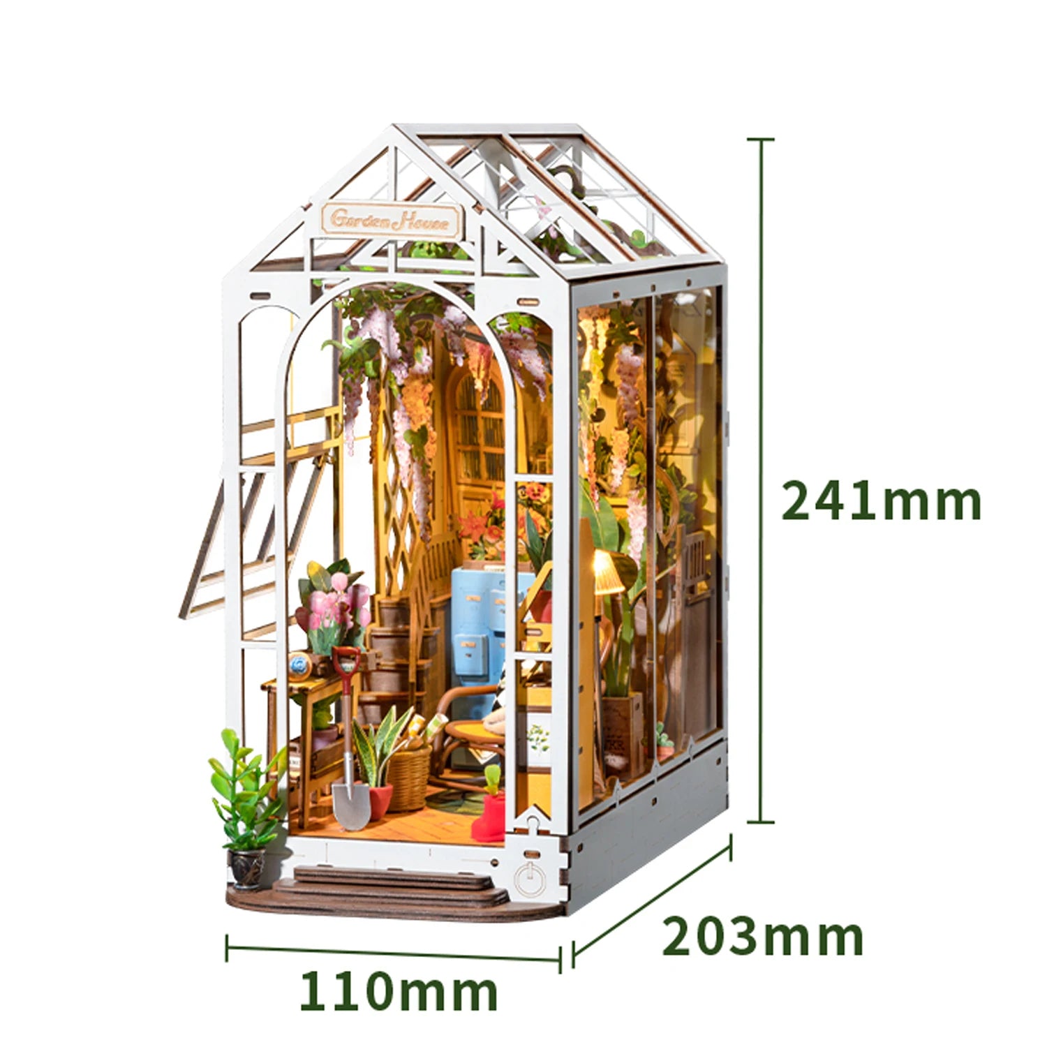 Kit de Modelo de Casa de Muñecas DIY Rolife Gardenhouse Book Nook con Luz LED, Rompecabezas de Madera para Decoración de Estanterías - TGB06