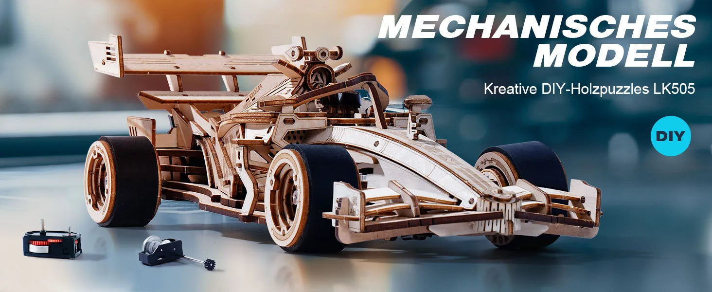 Robotime-rompecabezas de madera 3D, Kits de modelos de coches de carreras, 5H, construcción de 8-10M, motor rugiente mecánico LK505 para adultos, adolescentes y niños