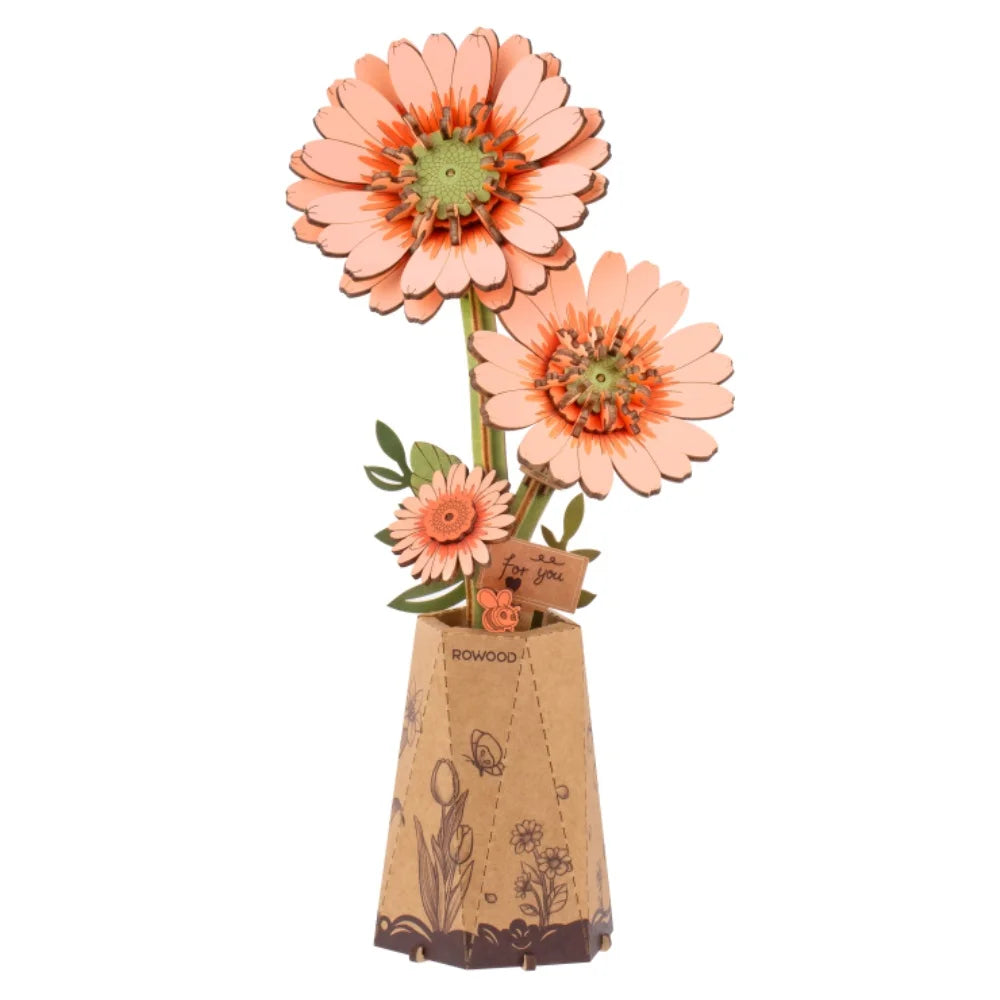 Robotime DIY flor de madera polilla púrpura flor de orquídeas tulipán rosa manzanilla artesanías flor de madera regalo para mamá esposa amigos