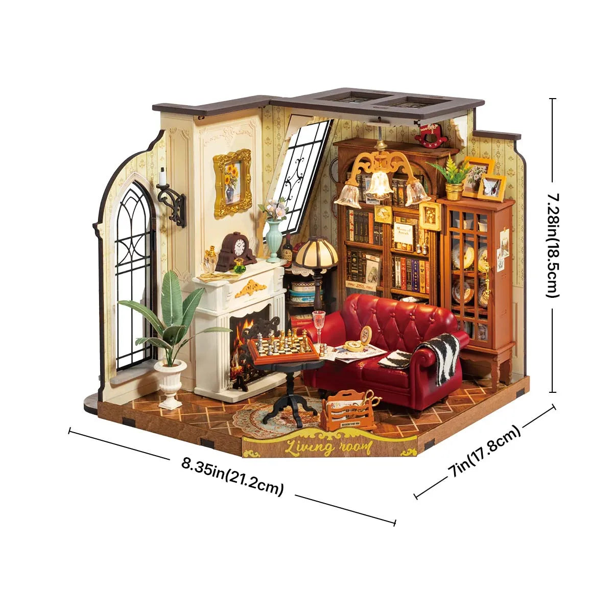 Robotime Rolife Catherine's Living Room DIY Kit de casa en miniatura Kit de construcción de modelo de casa de muñecas de madera con LED y muebles DG175