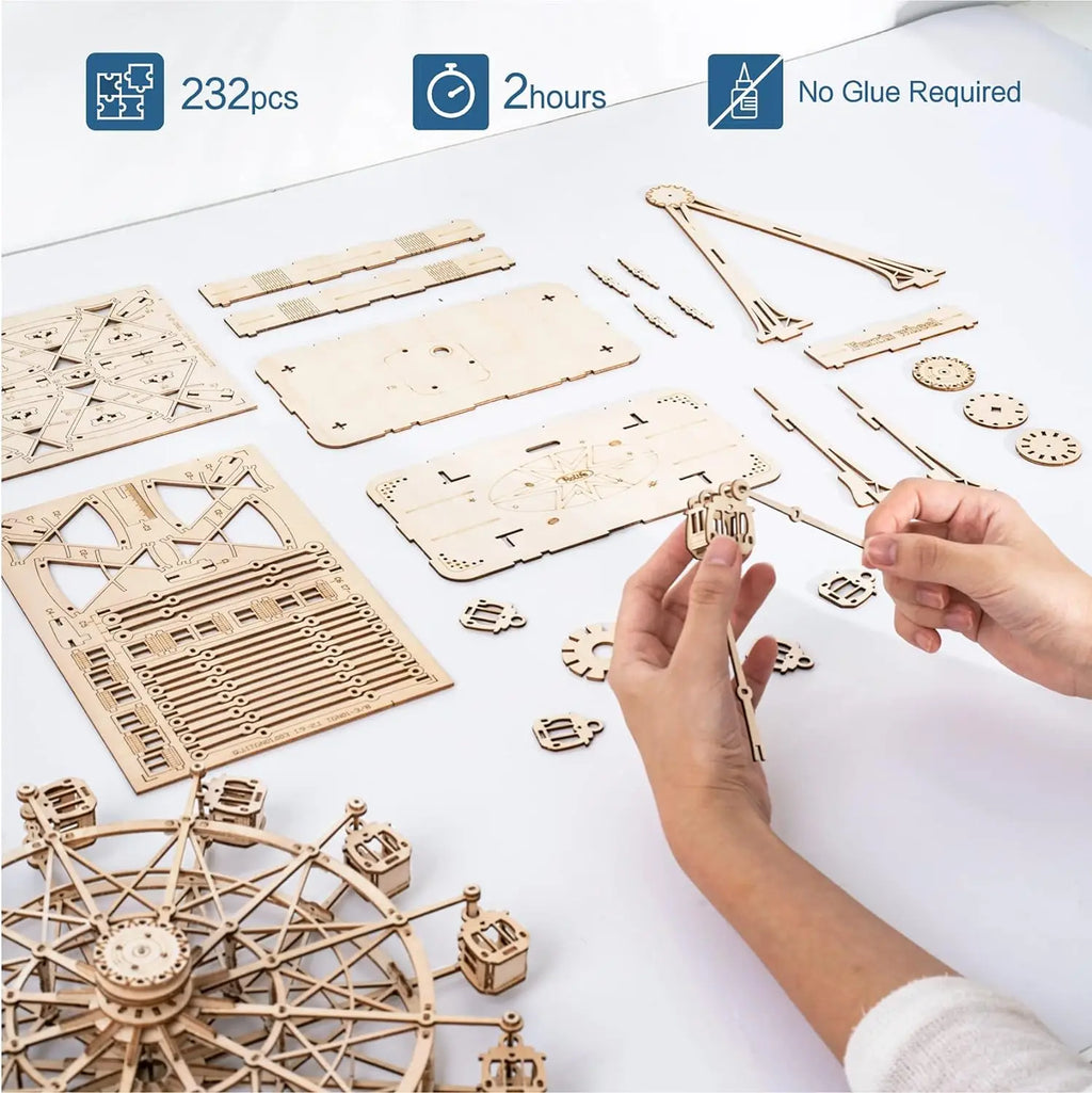 Robotime Rolife Rompecabezas 3D Noria Caja de Música Modelo Kit con Música para Niños y Adultos Manualidades Adultos Mujeres Rompecabezas 3D