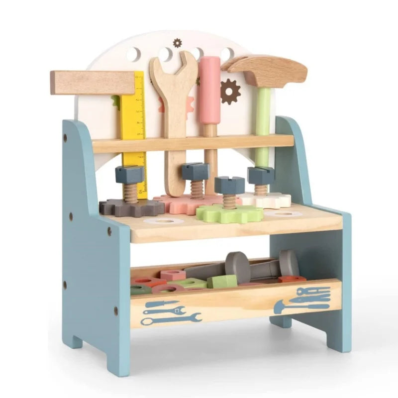 Robotime-Juego de banco de herramientas, Mini banco de trabajo de madera, juguetes de construcción, juego educativo de simulación, regalo, juego de herramientas de juguete para niños y niñas