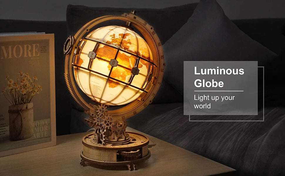 Robotime-rompecabezas de madera 3D Rokr, Kit de modelo de mundo luminoso con luz LED giratoria, Kit de construcción de madera, los mejores regalos para festivales