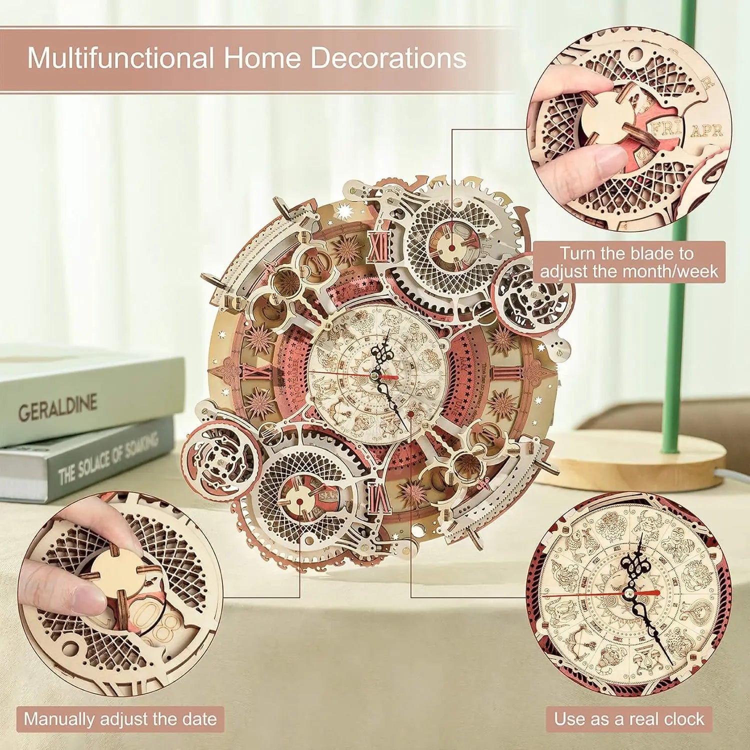 Robotime Reloj de pared Rompecabezas de madera 3D Juego de madera Kits de construcción mecánica Juego de rompecabezas de madera Regalo para niños El mejor regalo de Navidad