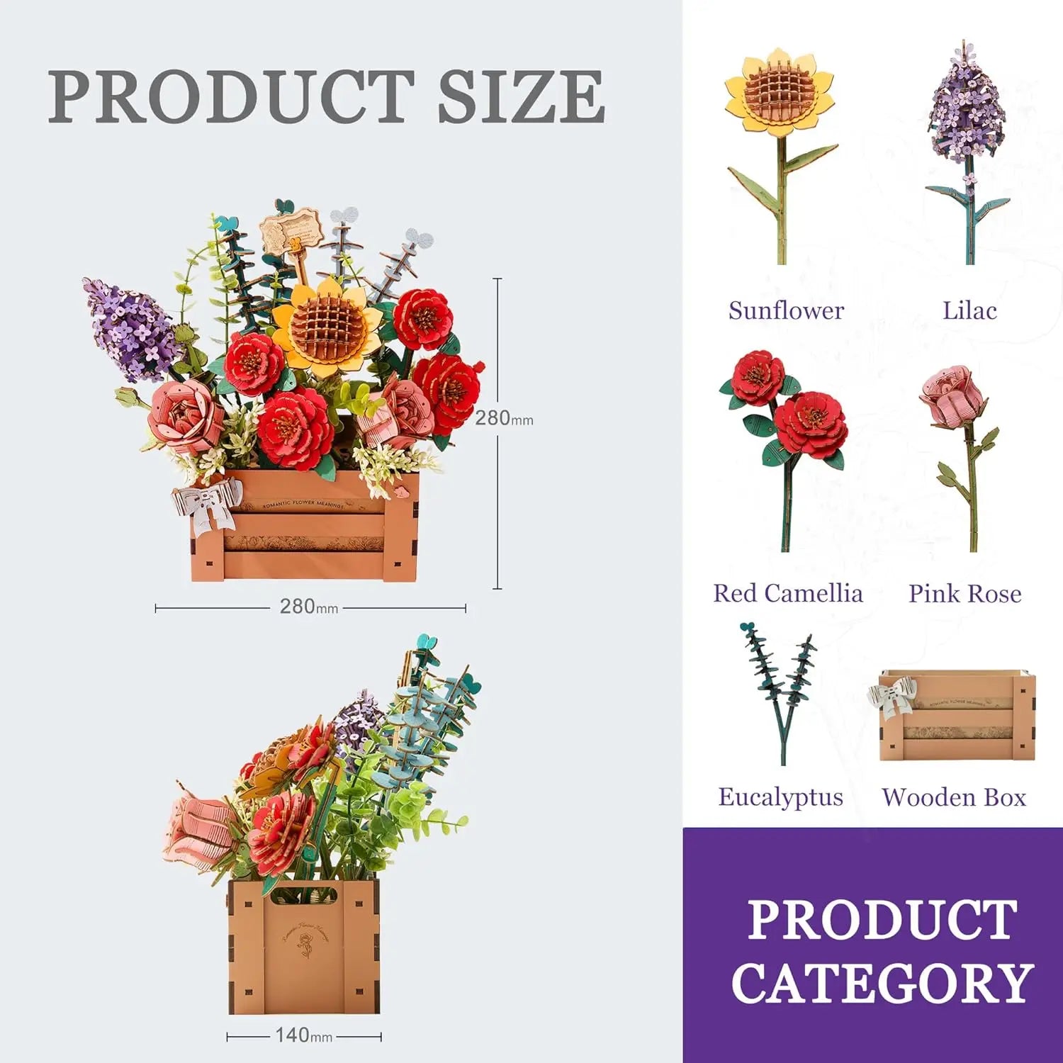 Robotime-rompecabezas de madera 3D de flores, Kits de modelos de ramo Artificial, Kit de construcción de rompecabezas de madera para mujer, cumpleaños del Día de San Valentín