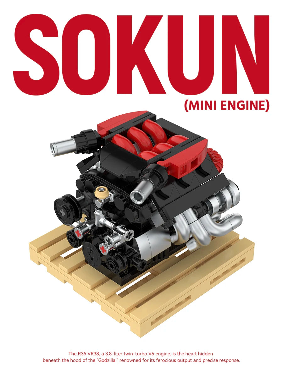 Bloques de Construcción de Motor R35 VR38 de 318 Piezas, PB8869E, Superauto Técnico SOKUN, Ladrillos Decorativos de Motor de Vehículo