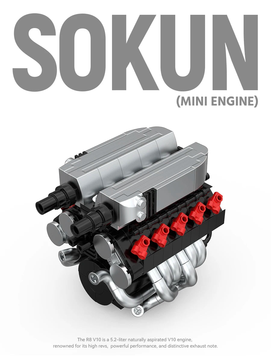 Bloques de Construcción de Motor R8V10, 392 Piezas, PB8869D, Superauto Técnico SOKUN, Ladrillos Decorativos de Motor de Vehículo