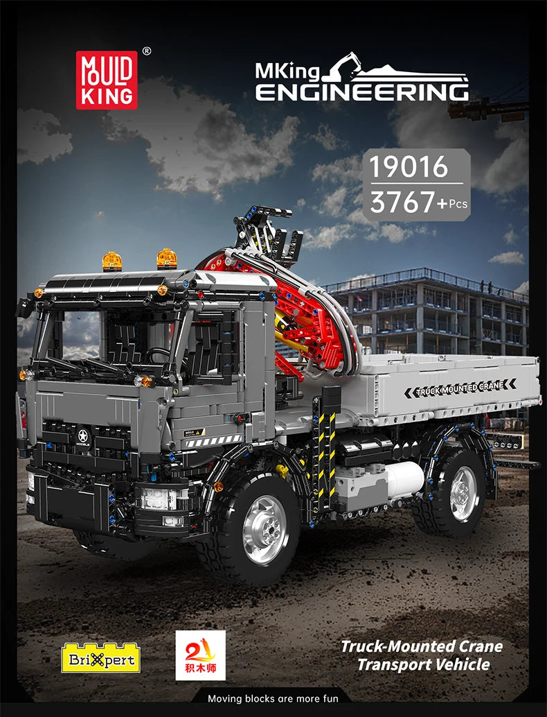 Mould King 19016, coche de juguete técnico, grúa montada en camión RC