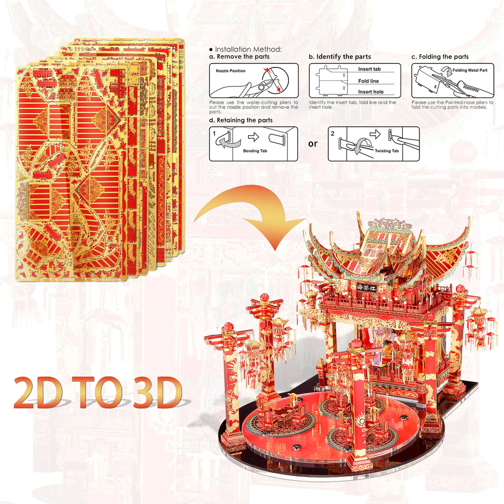 Piececool-rompecabezas de Metal 3D para adultos, modelo de teatro Crabapple rojo