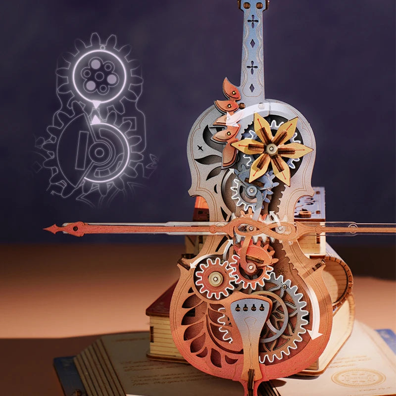 Robotime-violoncillo mágico para adultos, rompecabezas 3D, caja de música de madera, rompecabezas para construir música única, regalo, Kits de Hobby, caja de música Cat's Sky City