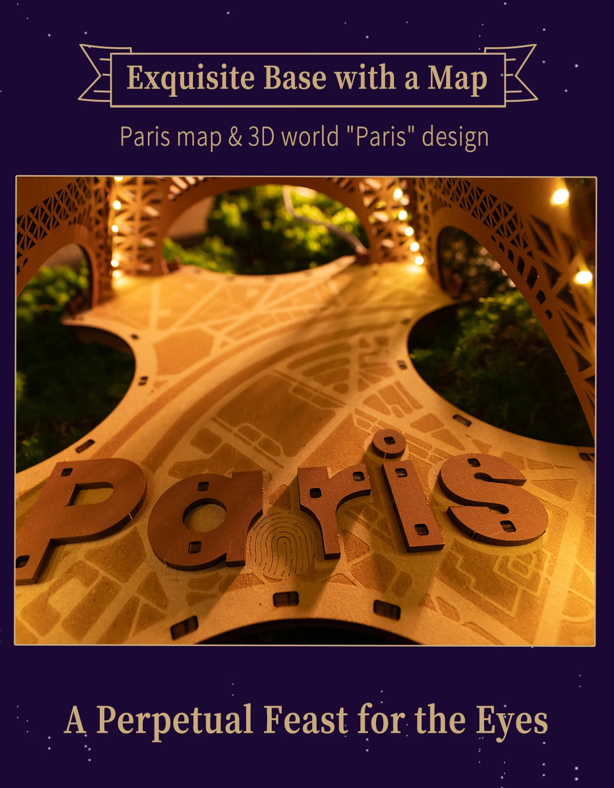 Robotime-Juego de rompecabezas de madera 3D, noche de la Torre Eiffel, modelos 1:638 para niños y adultos, Kits de manualidades DIY, regalo DIY con luz