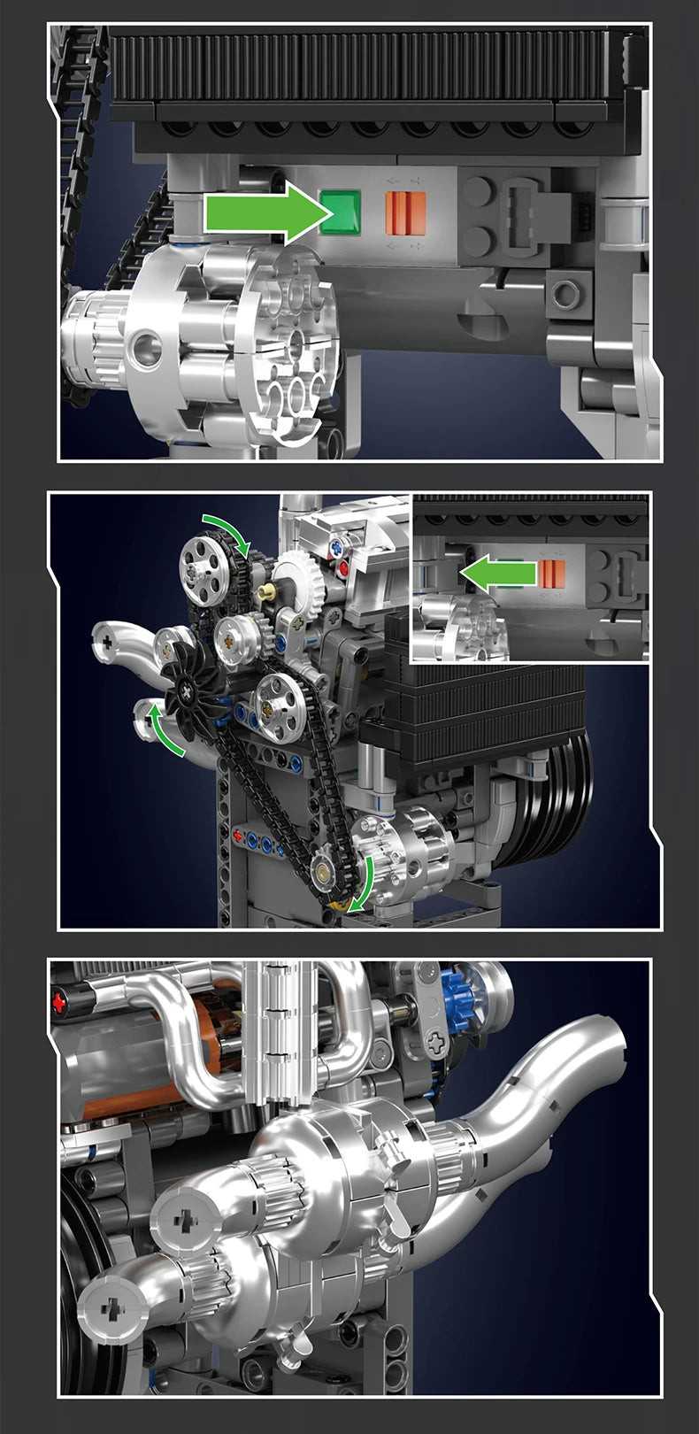 Mould King 10215  motor de coche, conjunto de bloques de construcción de motor de supercoche motorizado