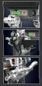 Mould King 10215  motor de coche, conjunto de bloques de construcción de motor de supercoche motorizado