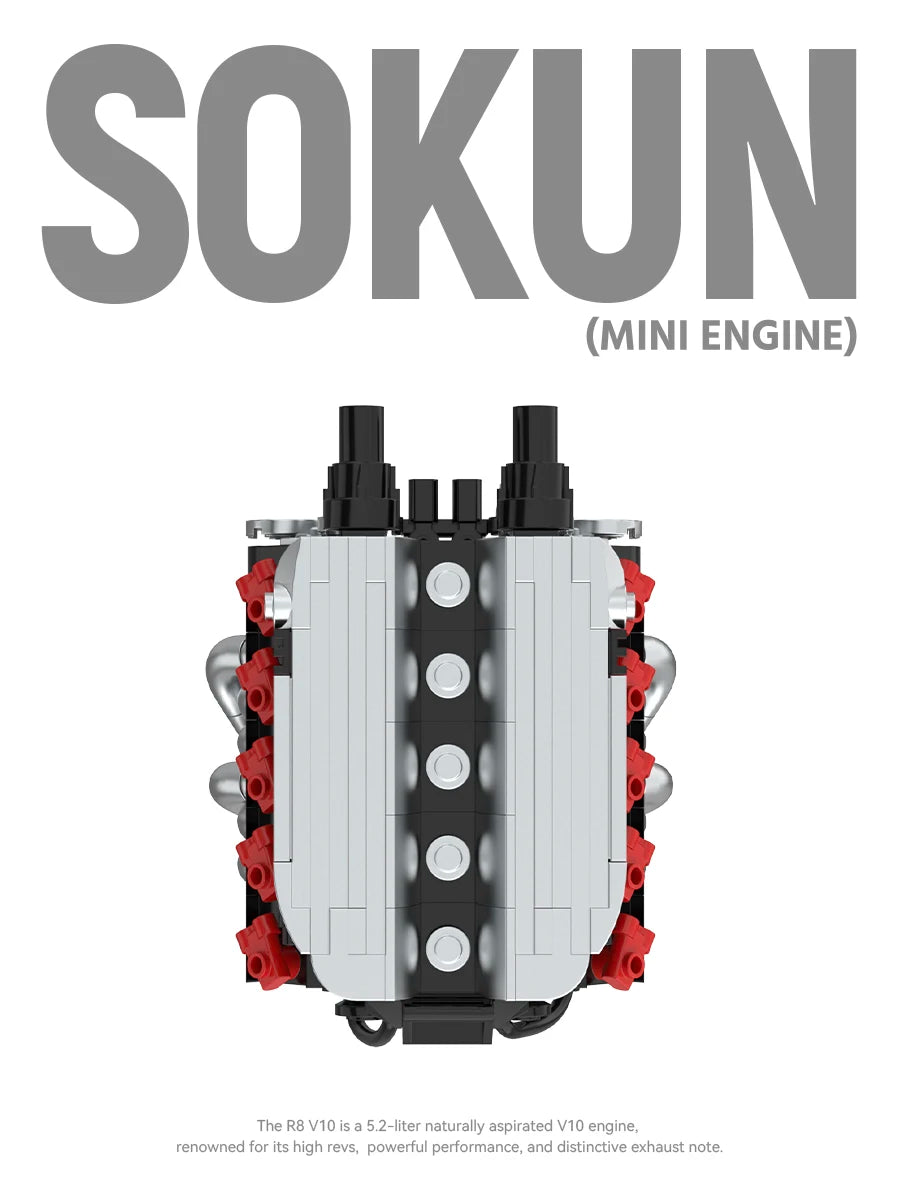 Bloques de Construcción de Motor R8V10, 392 Piezas, PB8869D, Superauto Técnico SOKUN, Ladrillos Decorativos de Motor de Vehículo