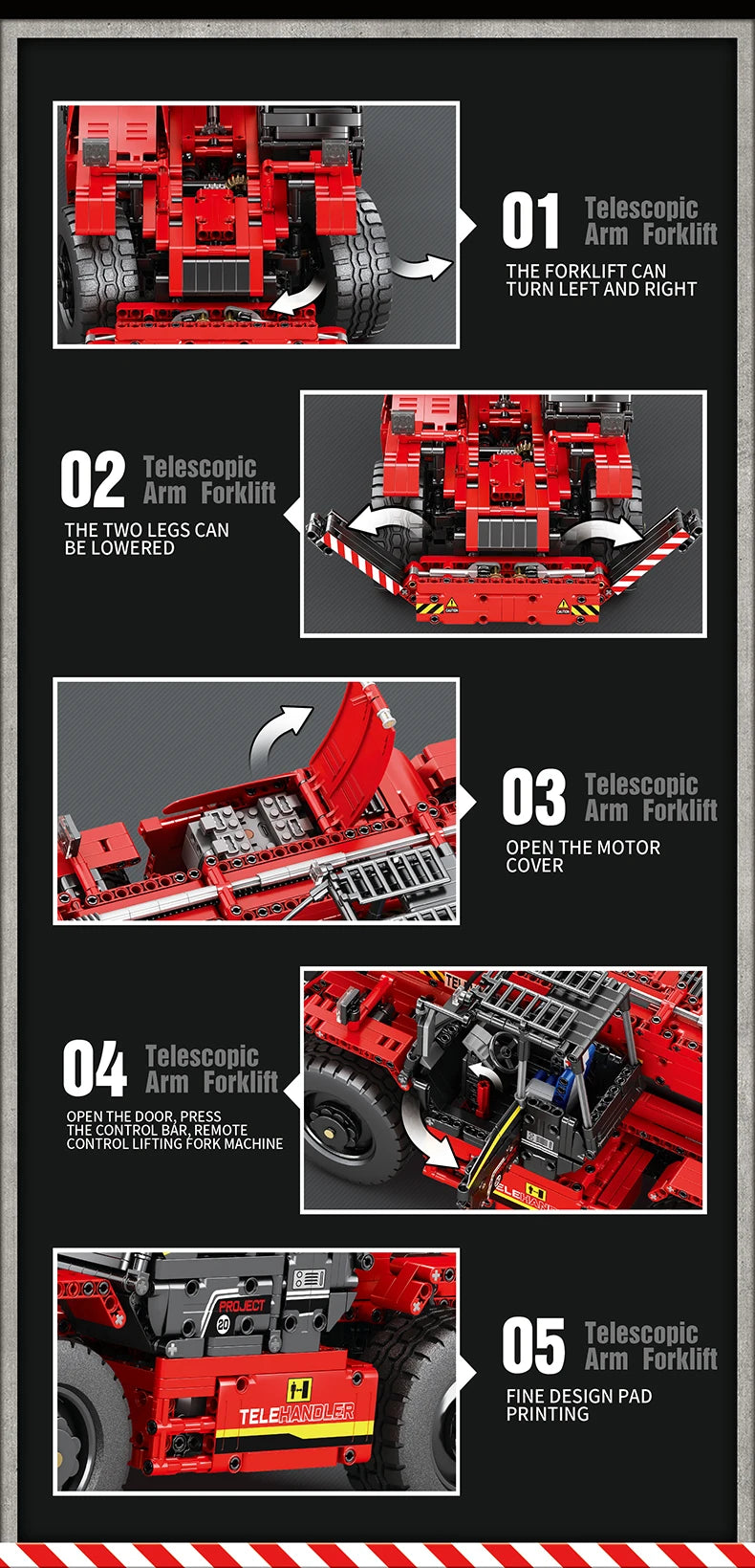 Bloques de construcción de carretilla elevadora telescópica para niños, vehículo de ingeniería urbana, modelo de coche de Control remoto