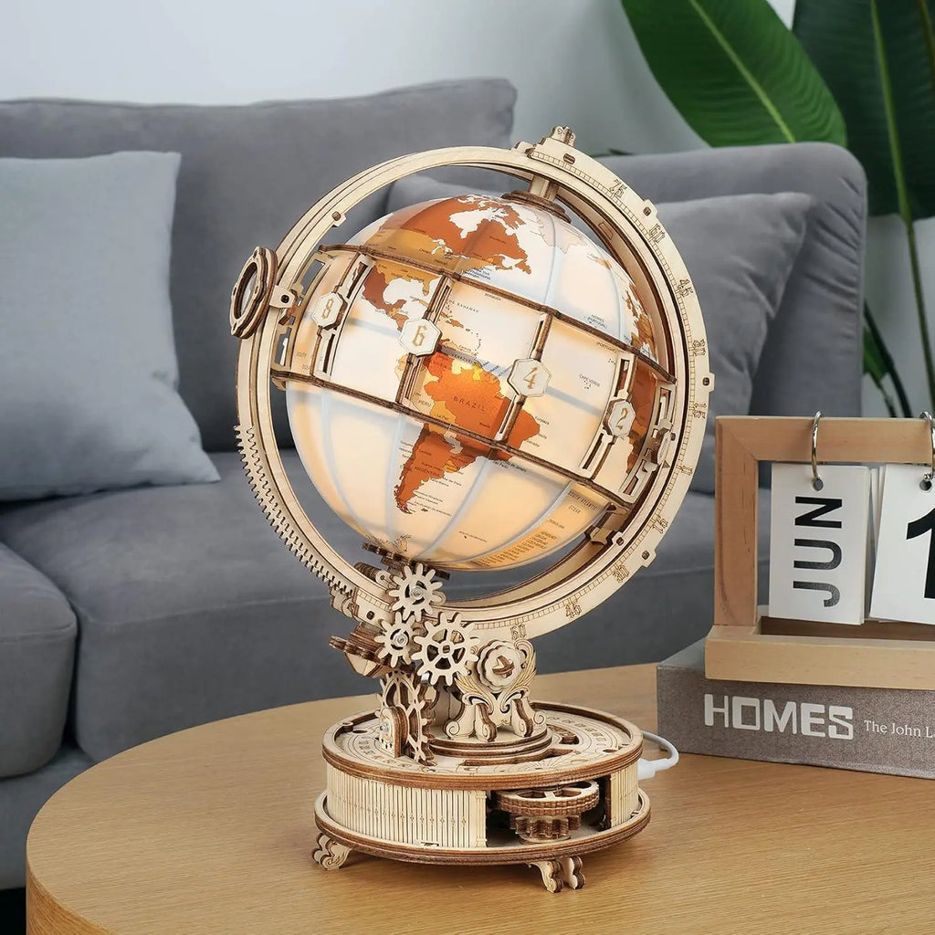 Robotime-rompecabezas de madera 3D Rokr, Kit de modelo de mundo luminoso con luz LED giratoria, Kit de construcción de madera, los mejores regalos para festivales