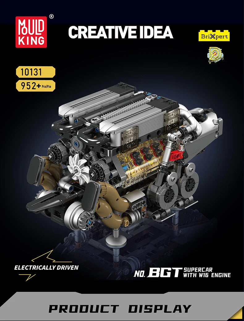 Mould King-bloques de construcción de piezas de coche técnico, motor W16 para BGT, supercoche