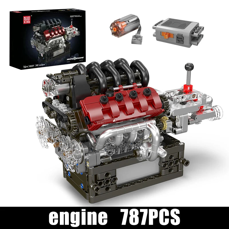 Mould King 10227 juguetes técnicos de motor de coche, motor motorizado V8