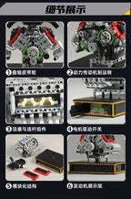 JIESTAR 33002 MOC, Decoración de escritorio personalizada, modelo de motor de superdeportivo V10, bloques de construcción